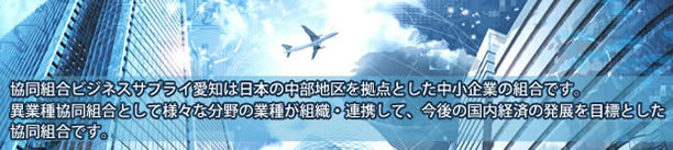 協同組合ビジネスサプライ愛知は日本の中部地区を拠点とした中小企業の組合です。異業種協同組合として様々な分野の業種が組織・連携して、今後の国内経済の発展を目標とした協同組合です。